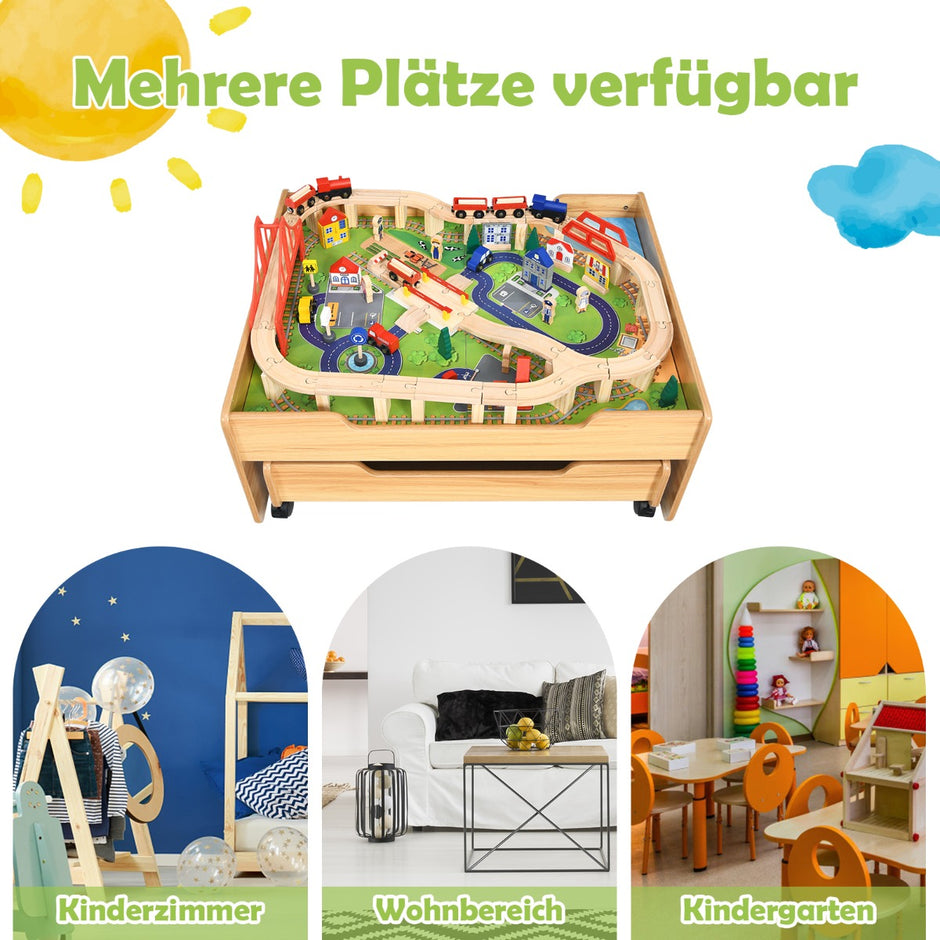 Trä – Järnvägståg Järnvägsset Aktivitetsbord med låda – 78 x 63 x 33 cm – Natur