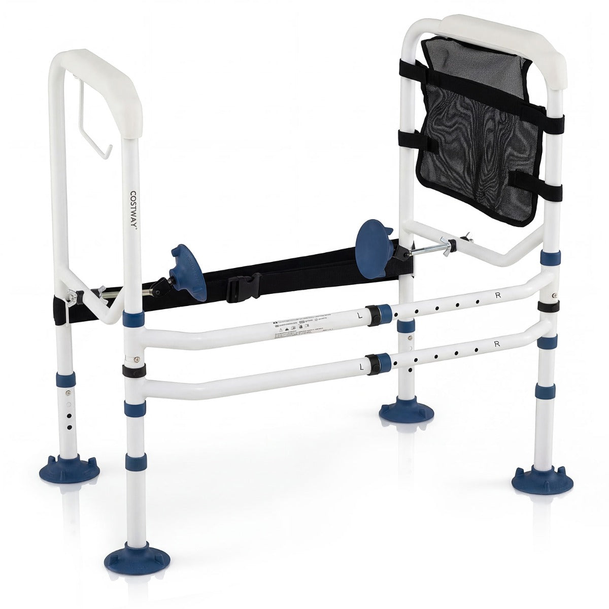 Höjdjusterbar – toalettstöd, breddjusterbar med elastiskt band, nätficka och hållare för äldre vitt – Vit