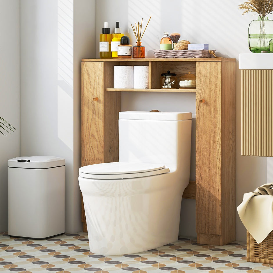Toalettskåp – med öppna fack och justerbara hyllor Badrumsskåp Natural – 2 4 – Natur