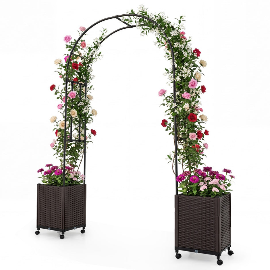 i – Trädgårdsbåge Rosenbåge med Självbevattnande Planteringslådor – 2 1 230 cm 2 – Svart