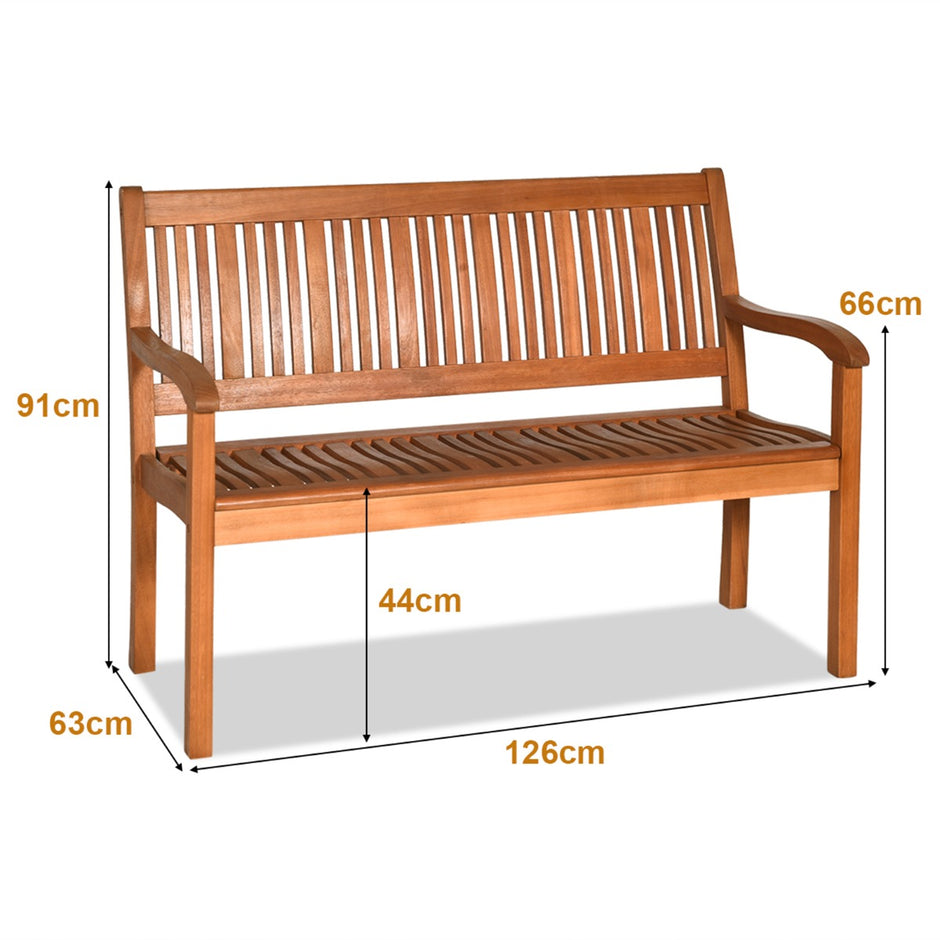 Trädgårdsbänk – Solid för personer med svängt ryggstöd och breda armstöd – 2 126 x 63 x 91 cm – Trä