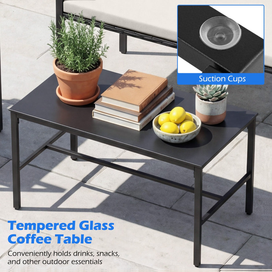 delat – trädgårdsmöbel set Utomhus rottingstolar och kärlekssoffa med härdat glassoffbord – 4 – Beige