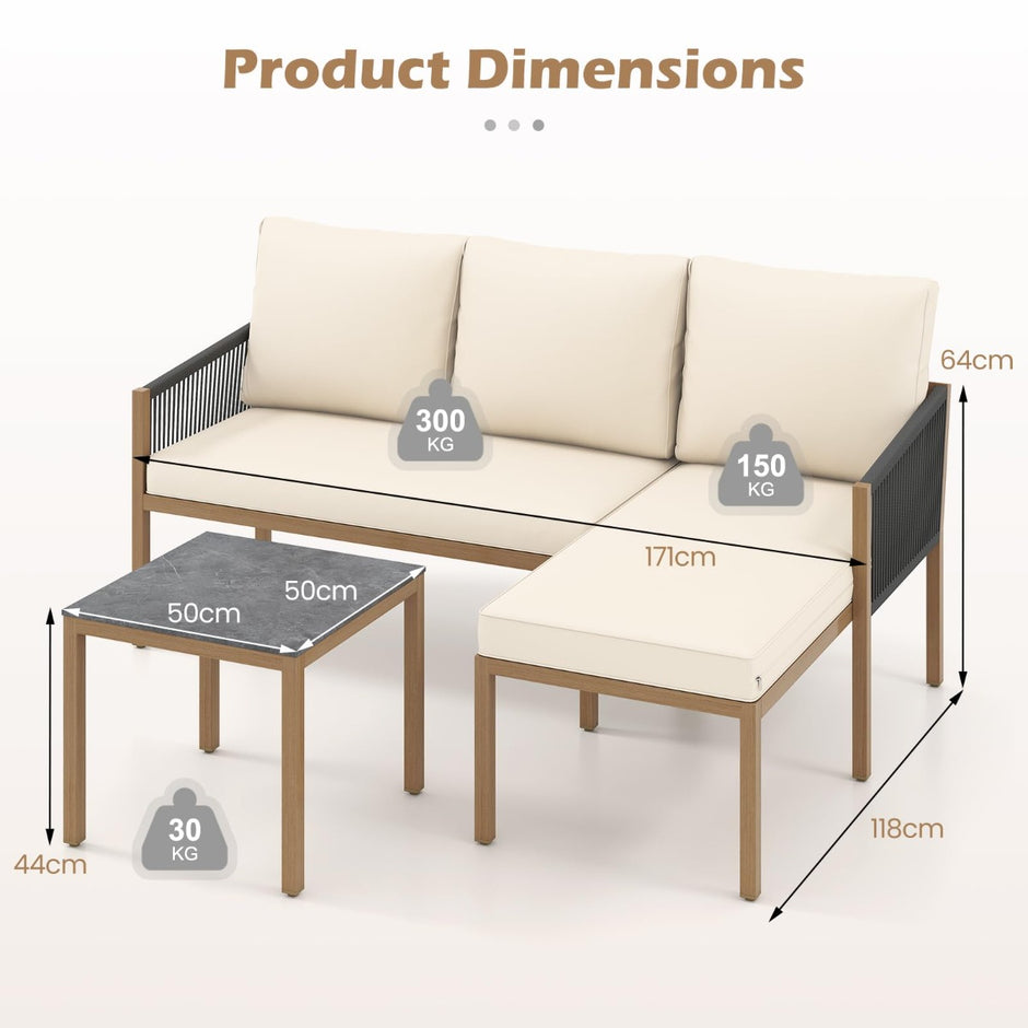 Trädgårdslounge – med bord och kuddar, delig sittgrupp, trädgårdsmöbler, för – 3 – Beige