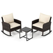 Trädgårdsmöbelset – delat balkongmöbel i rotting med gungstolar och glasbord – 3 2 – Beige