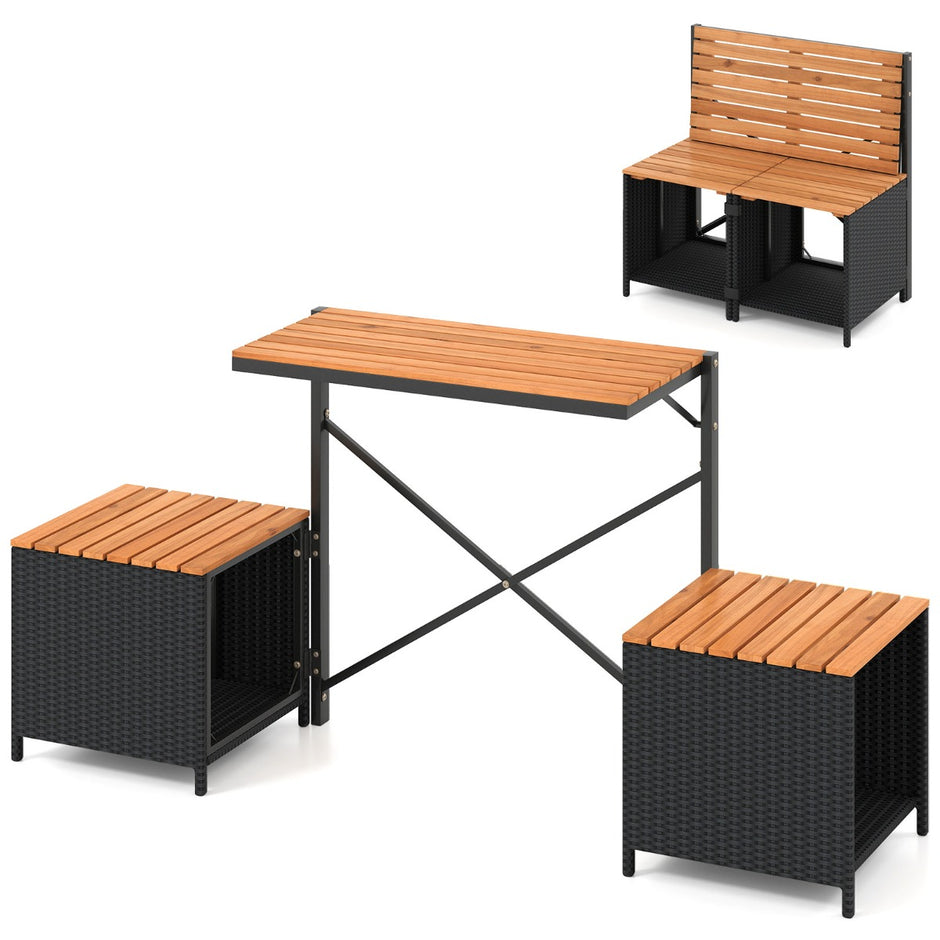 i – Utomhus Vikbar Bänk Förvandlingsbar Picknickbord och med Metallram – 2 1 – Svart