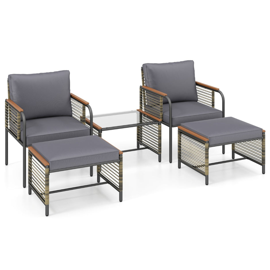 Rattan – trädgårdsmöbler set inkl. stolar med kuddar och pall bord Sittgrupp – 2 – Grå