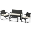 Rotan – Trädgårdsmöbler Set Med Fåtöljer och Bänk Bord Sittkuddar Utomhuslounge – 2 – Beige