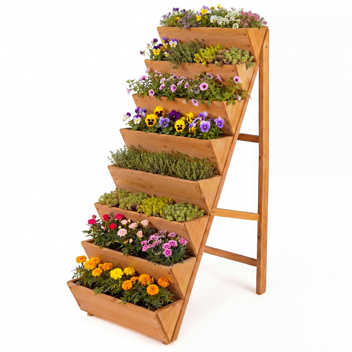 Vertikalt – odlingsbord med nivåer av granträ, blomsterbädd planteringslådor, blomstertrappa – 8 – Orange