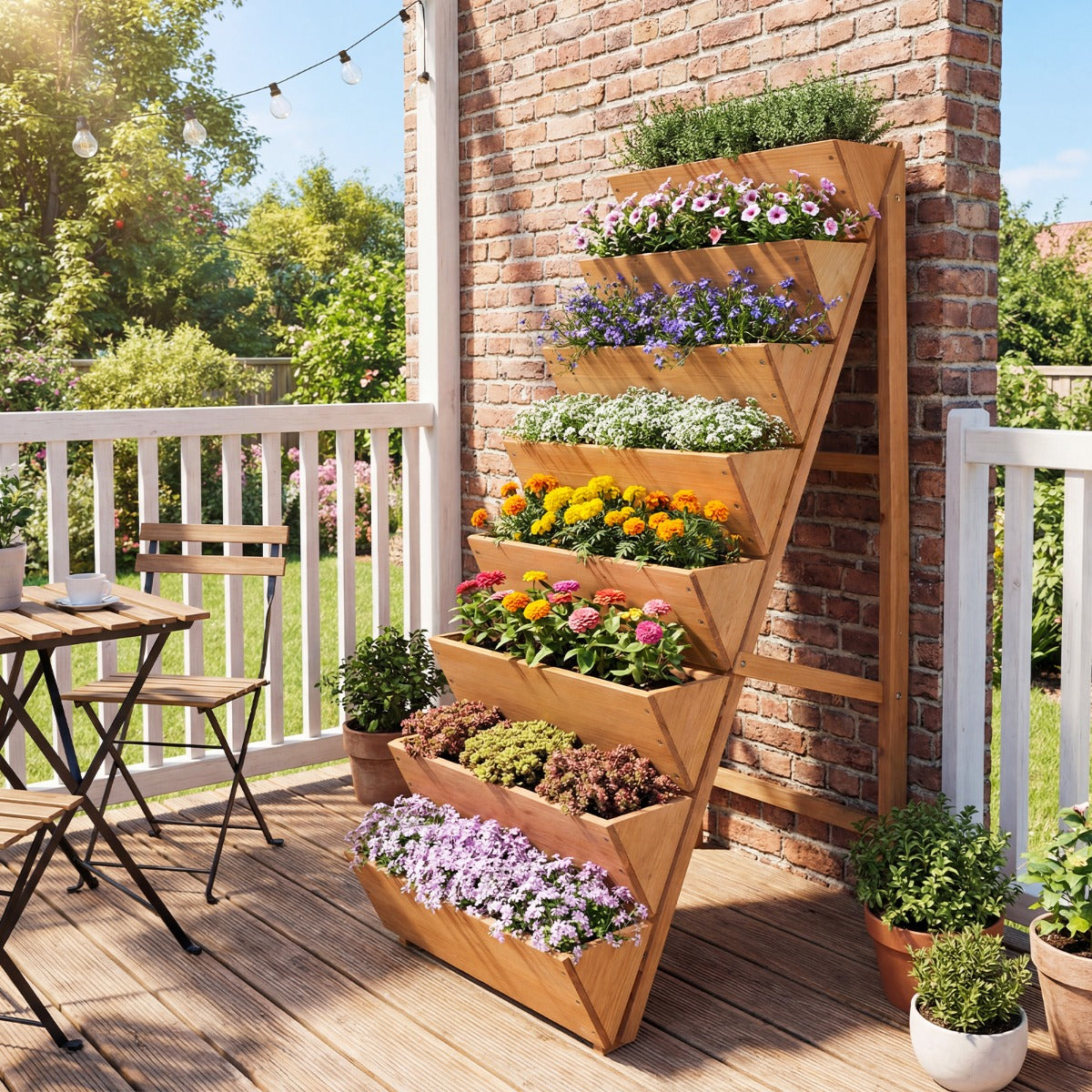 Vertikalt – odlingsbord med nivåer av granträ, blomsterbädd planteringslådor, blomstertrappa – 8 – Orange