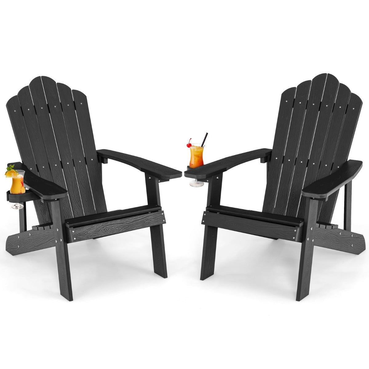 set – Adirondack stol med dryckeshållare – 2 – Svart