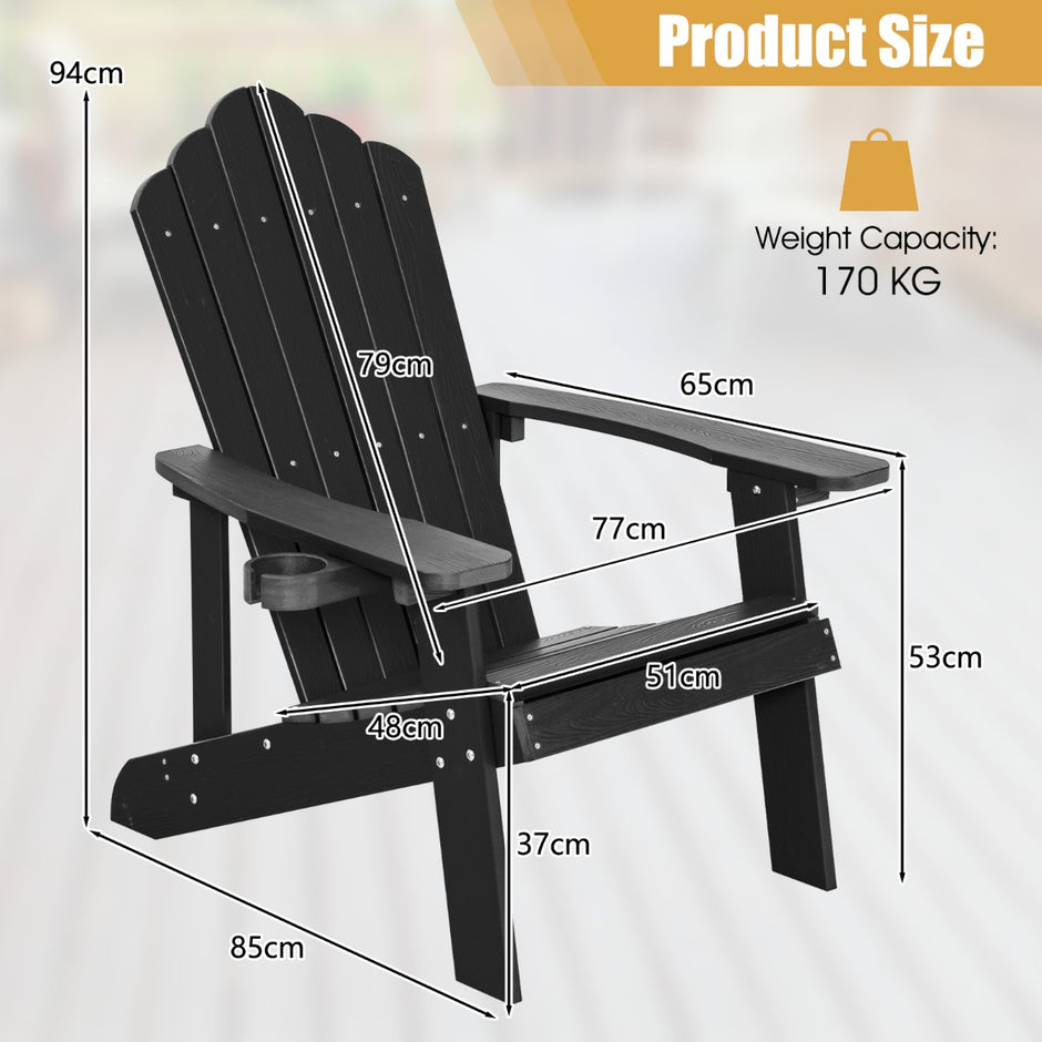 set – Adirondack stol med dryckeshållare – 2 – Svart