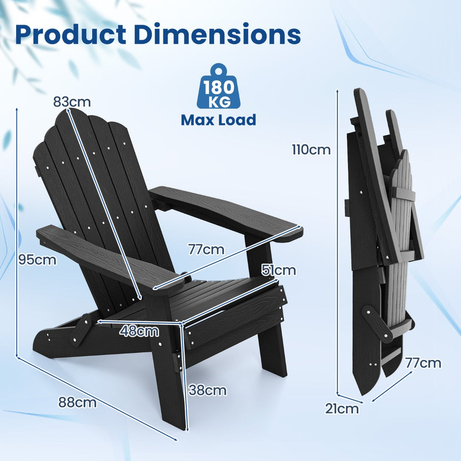 set – Hopfällbar Adirondack stol, väderbeständig – 2 – Svart