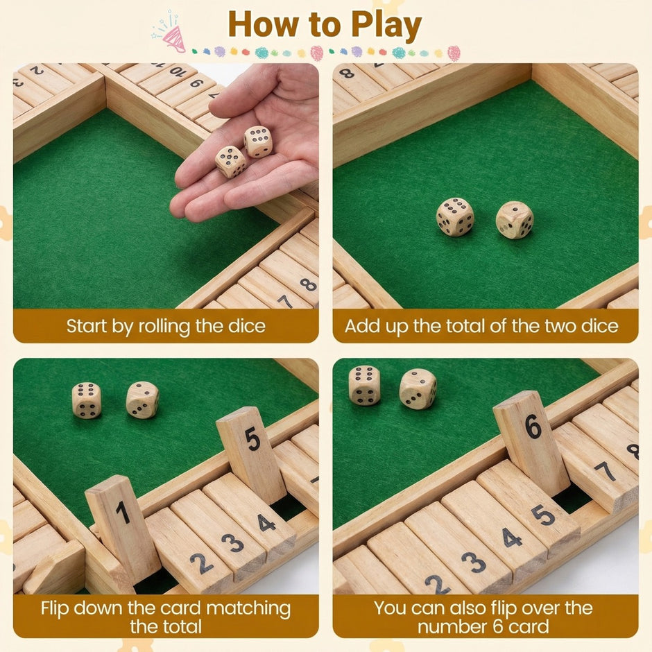 Shut – The Box spel för med tärningar och robust naturfärgad – 2-4 2 – Natur