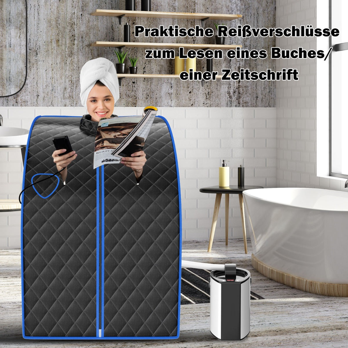 3L – 1000W Mini Ångbastu med Atomiseringsfunktion Hemmabastu – 78 x 87 x 101 cm – Svart