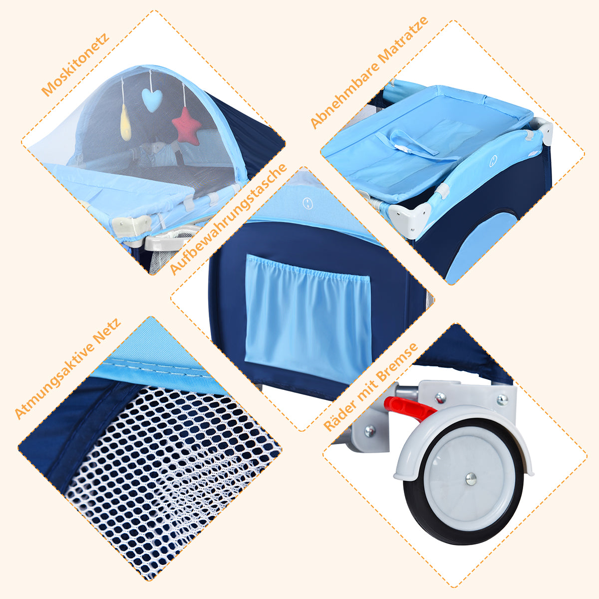 i – hopfällbar resesäng och babyvagga – 4 1 123 x 63 x 76 cm – Blå