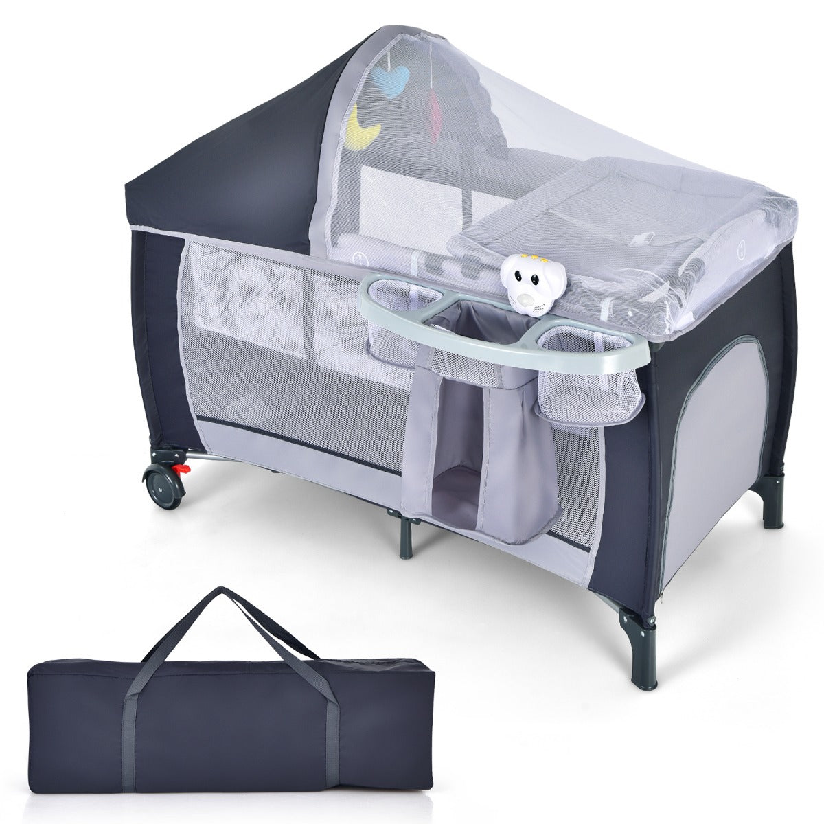 i – hopfällbar resesäng och babyvagga – 4 1 123 x 63 x 76 cm – Grå