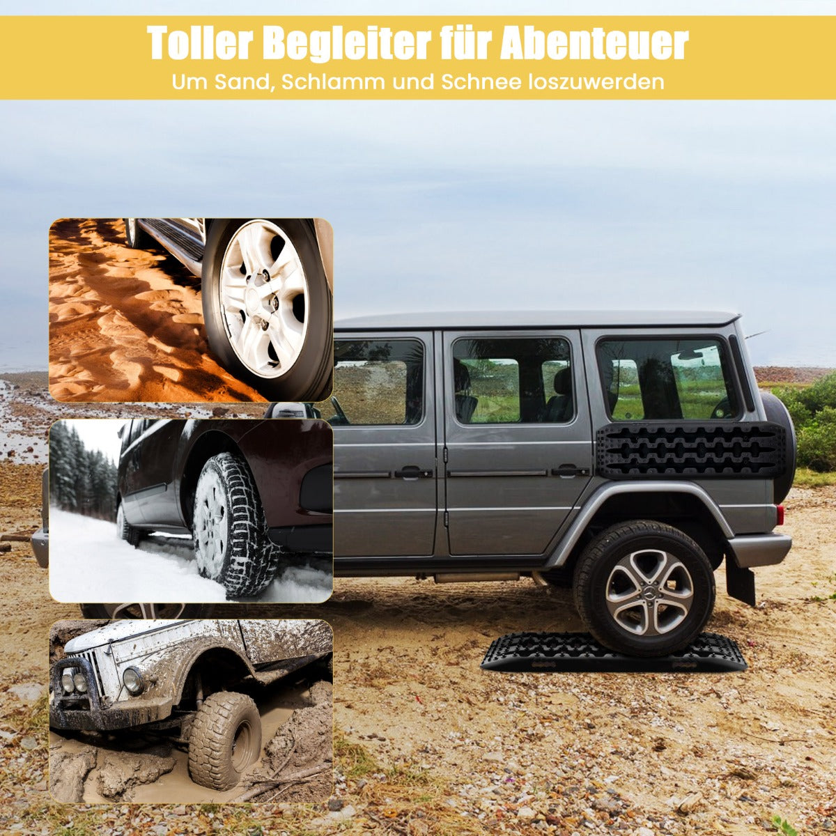 Sandplattor – Offroad delar Starthjälp Däckstege för sand/lera/snö – 2 107 x 31 x 7 cm – Svart