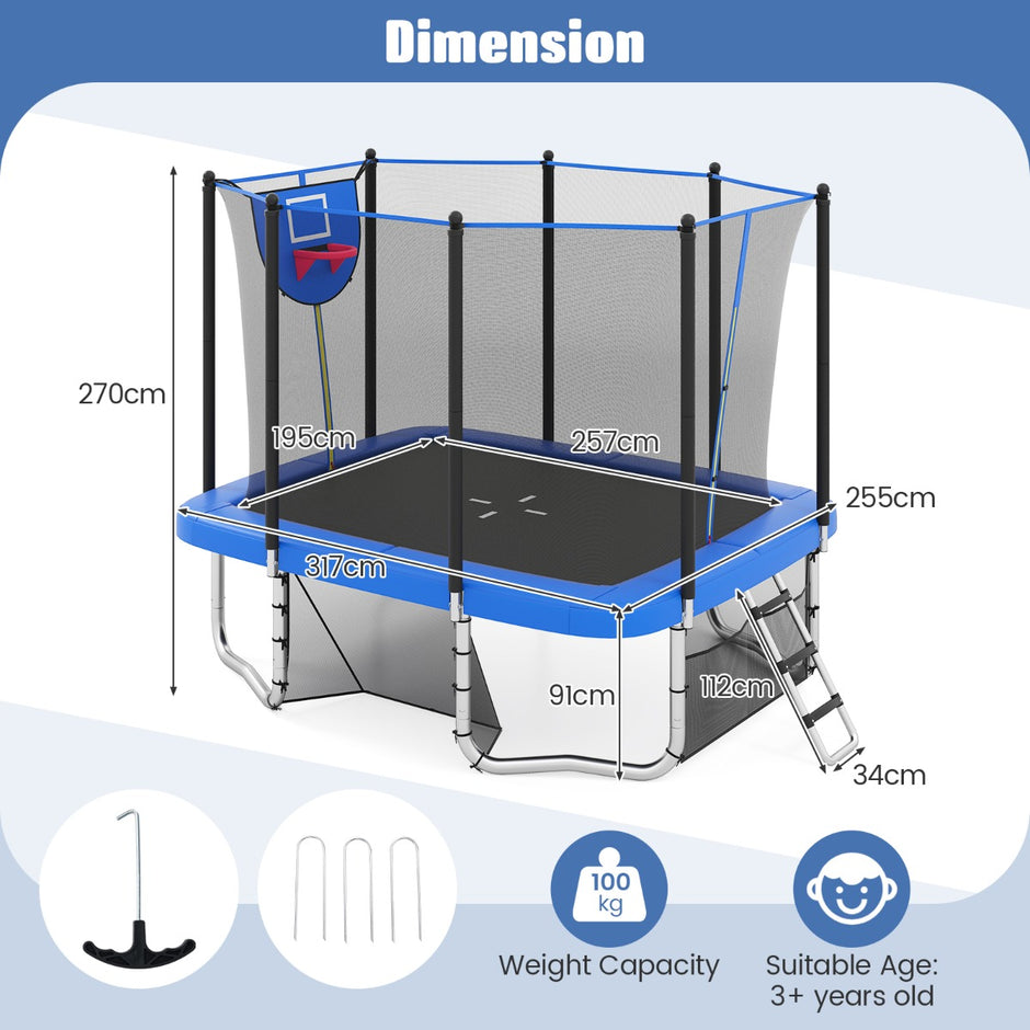 i – rektangulär trampolin med stege och basketkorg fotbollsmål barn – 3 1 – Blå