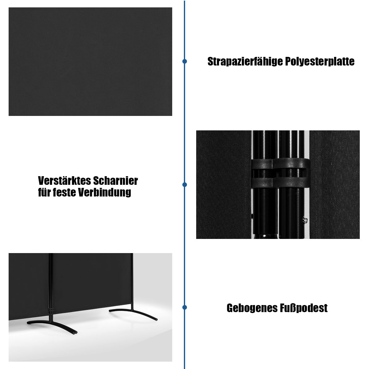 panels – rumsavdelare med justerbara glasunderlägg och robusta gångjärn stålbas – 3 – Svart
