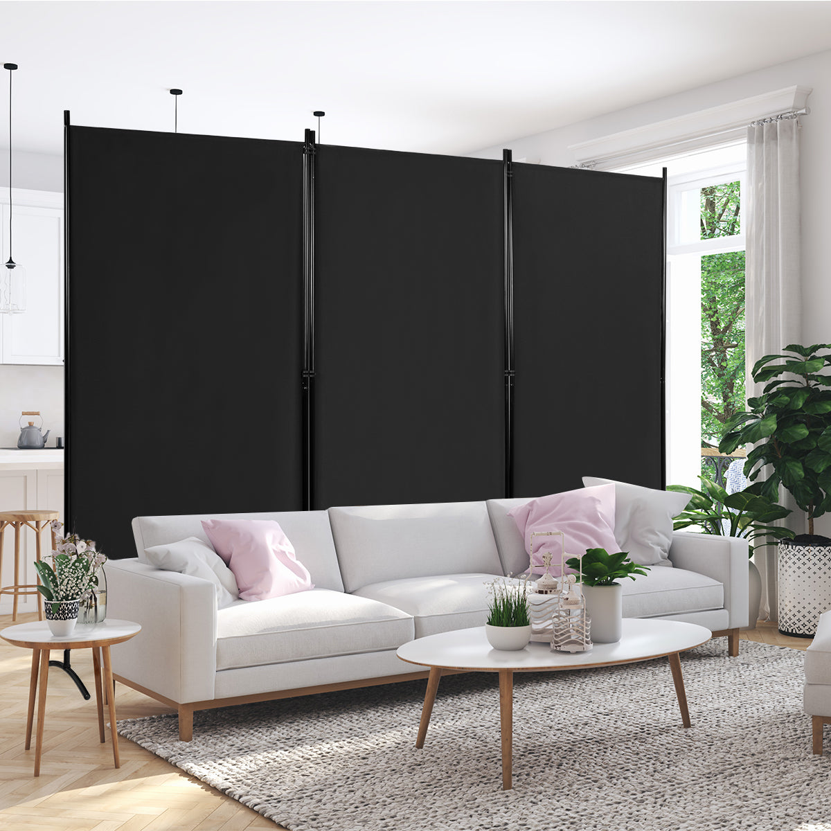 panels – rumsavdelare med justerbara glasunderlägg och robusta gångjärn stålbas – 3 – Svart