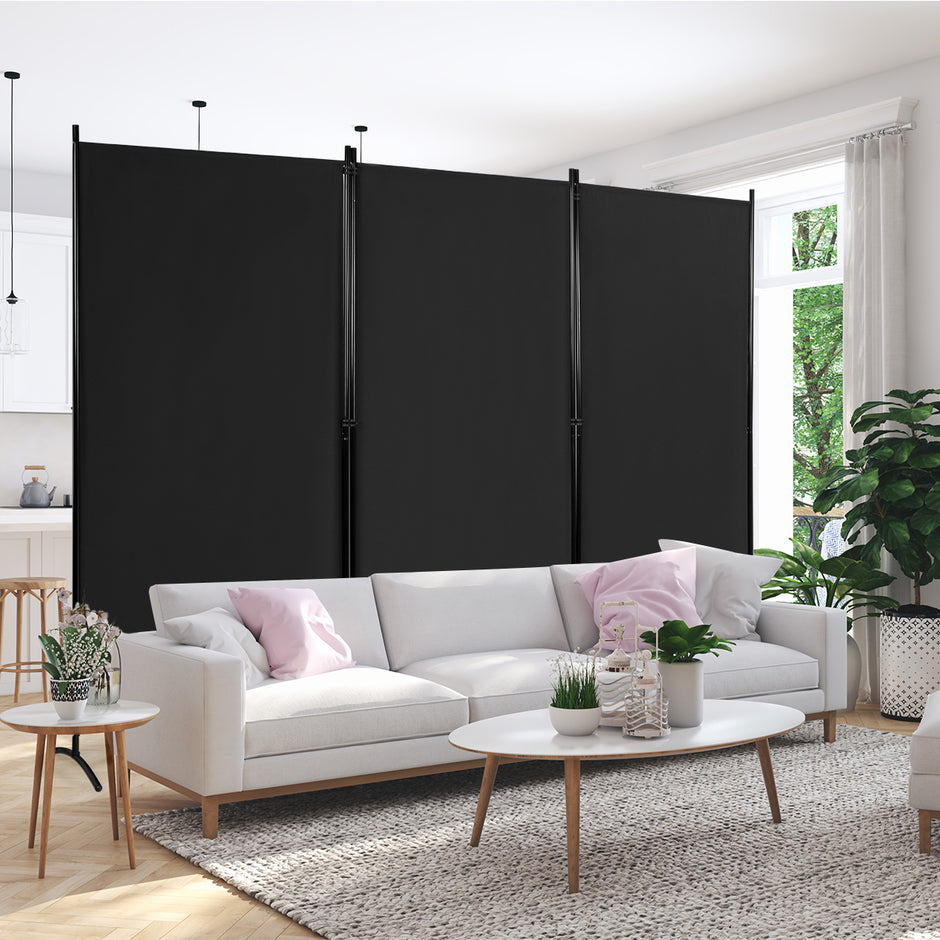 panels – rumsavdelare med justerbara glasunderlägg och robusta gångjärn stålbas – 3 – Svart