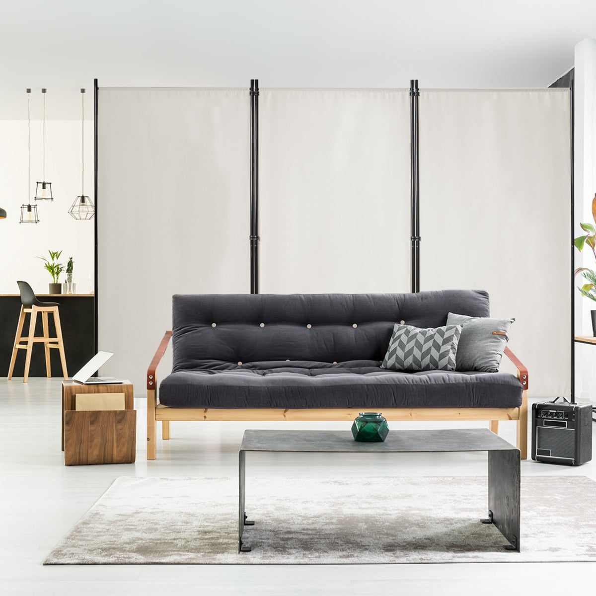 panels – rumsavdelare med justerbara glasunderlägg och robusta gångjärn stålbas – 3 – Beige