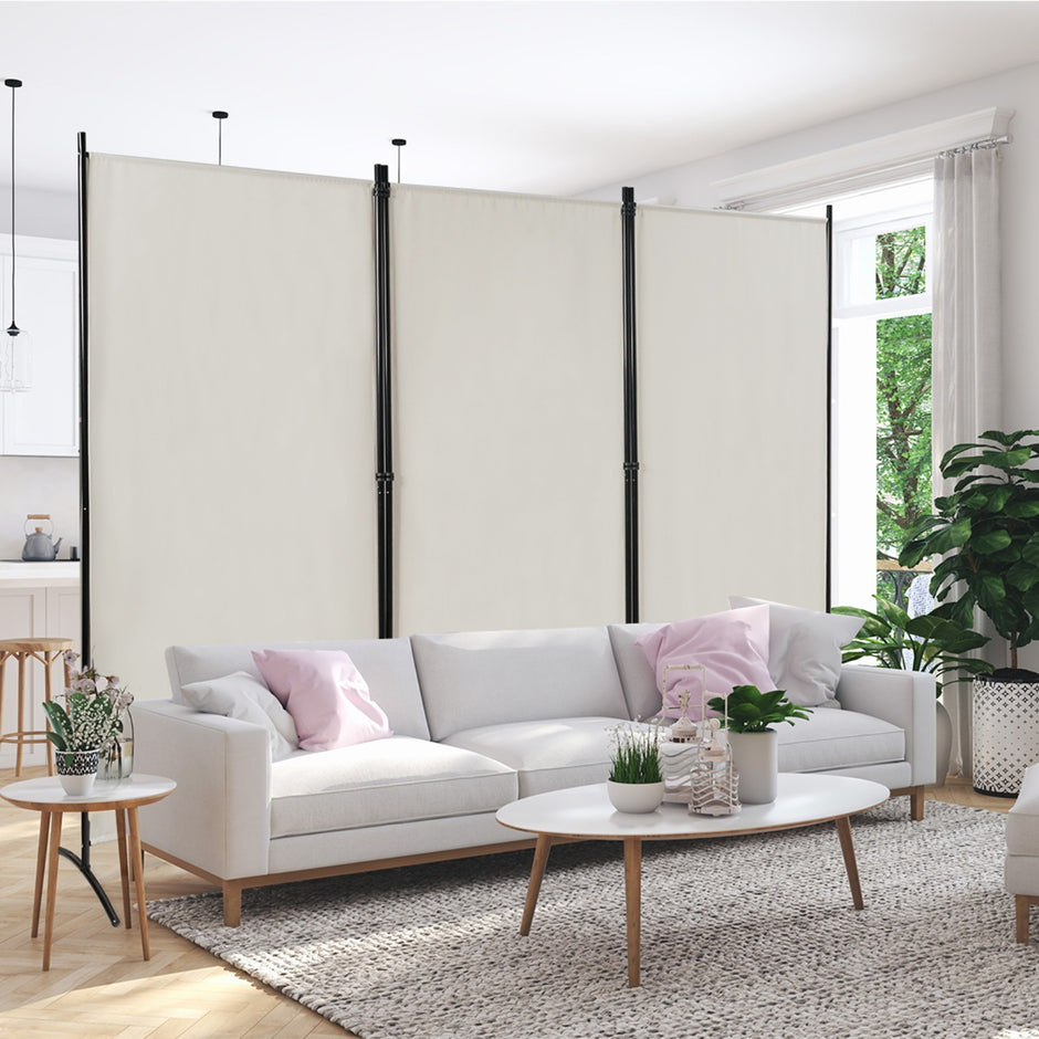 panels – rumsavdelare med justerbara glasunderlägg och robusta gångjärn stålbas – 3 – Beige