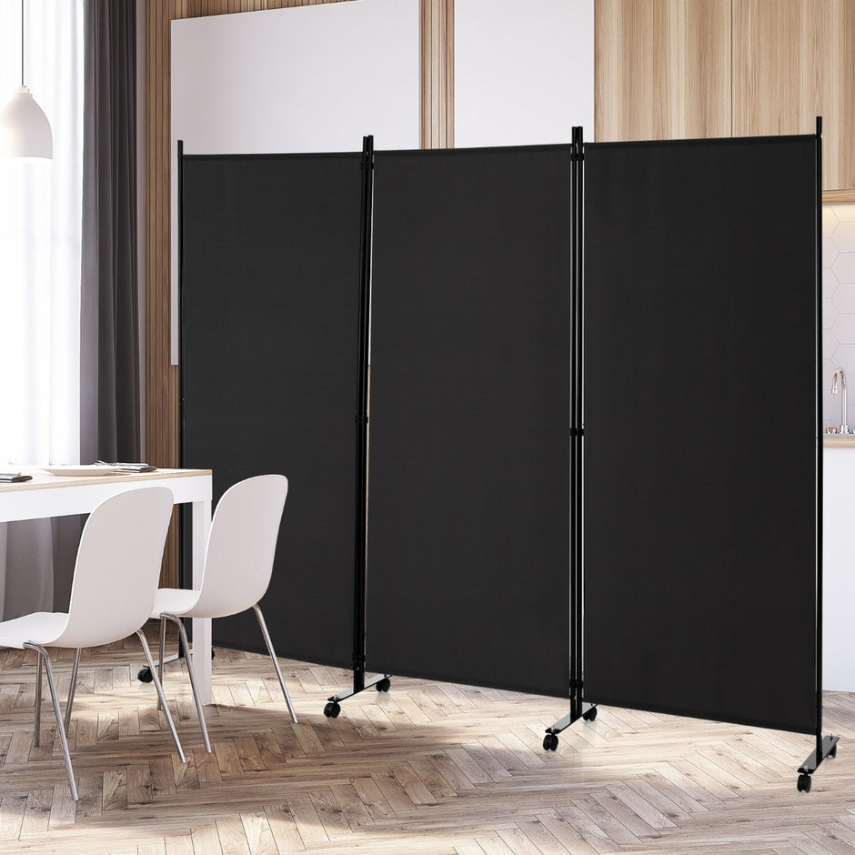 Rumsavdelare – på hjul Vikbar skärm med fritt kombinerbara paneler – 3 180 cm – Svart