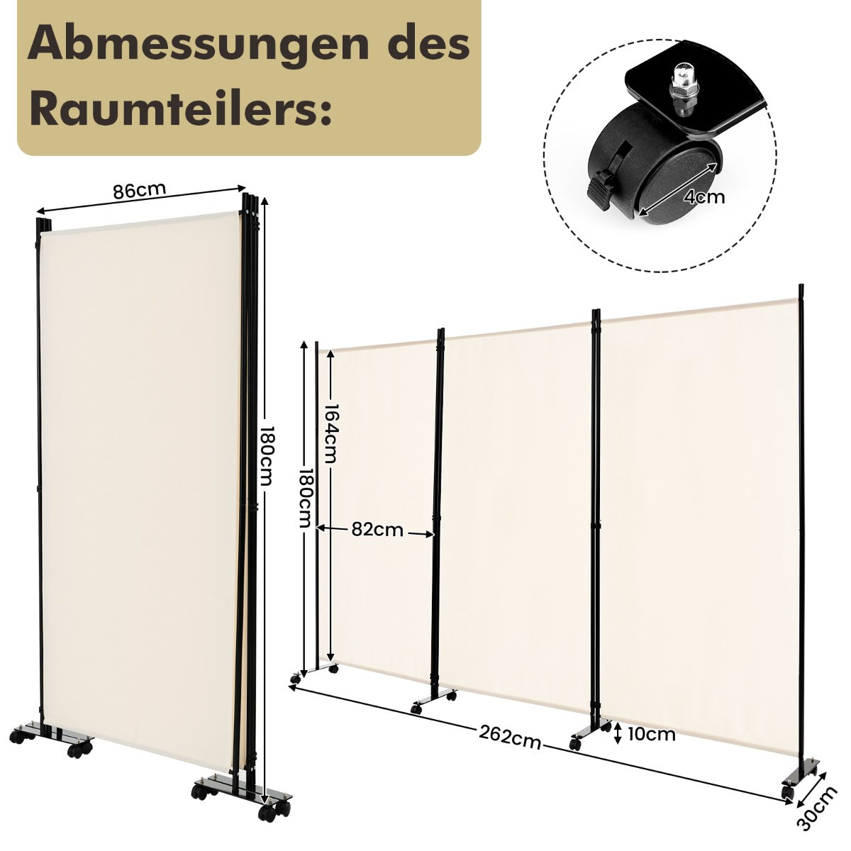 Rumsavdelare – på hjul Vikbar skärm med fritt kombinerbara paneler – 3 180 cm – Beige