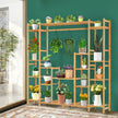Bambuväxthylla – med nivåer och hängram, stående rumsavdelare, blomhylla – 9 167 x 30 x 166 cm – Natur