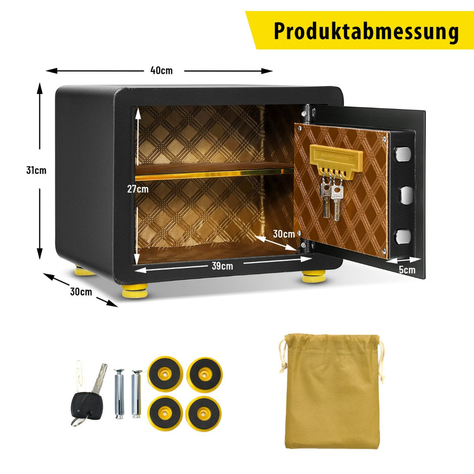 31,5L – säkert elektroniskt kassaskåp med digital knappsats och nyckel – 40 x 30 x 31 cm – Svart