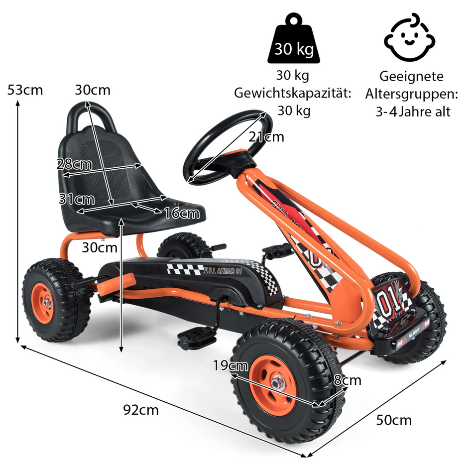 Gokart – med Justerbart Sitt och Handbroms Sparkbil upp till Bärkraft Pedal Go Cart – 30 kg – Orange