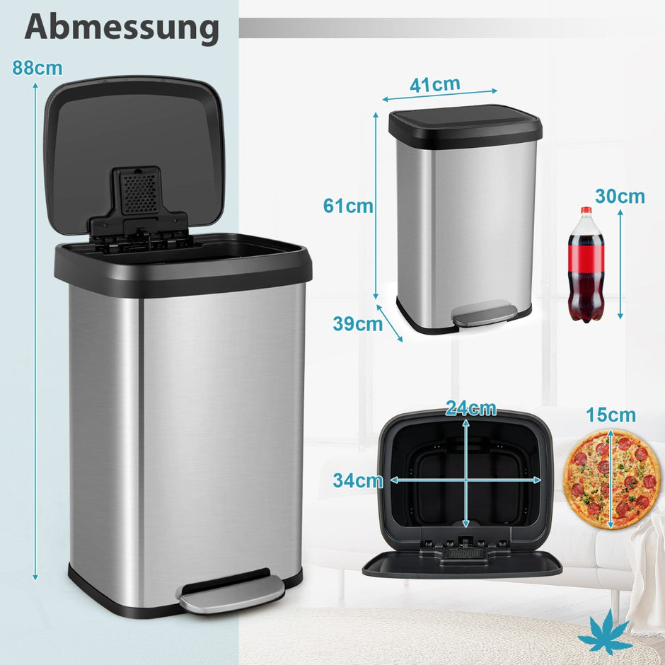 50L – kökssoptunna med mjukstängande lock och deodoriseringsfack – Silver