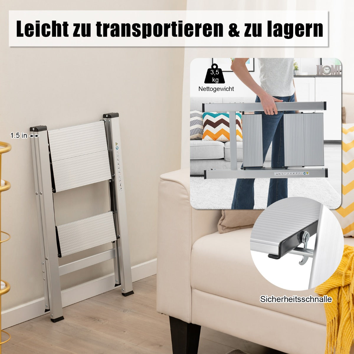 Trappstege – stegs fällbar aluminiumstege upp till – 2 150 kg – Silver