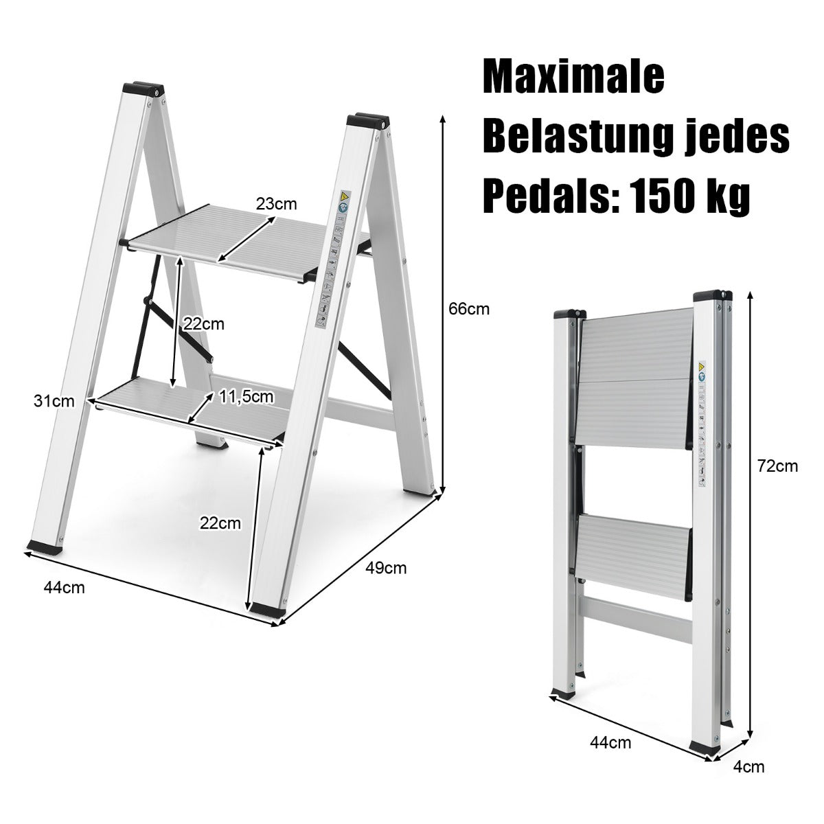 Trappstege – stegs fällbar aluminiumstege upp till – 2 150 kg – Silver