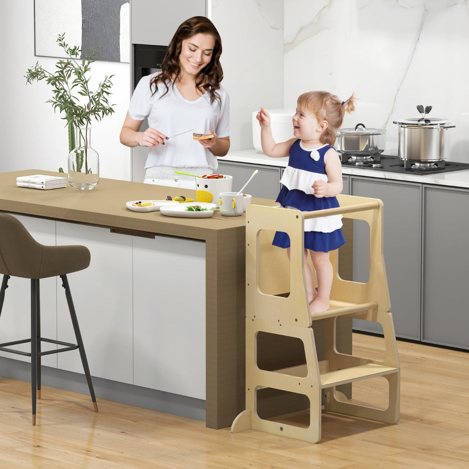 i – barns lärtorn hopfällbar stegpall och tavla barnbord från år Standing Tower Natural – 3 1 3 – Natur