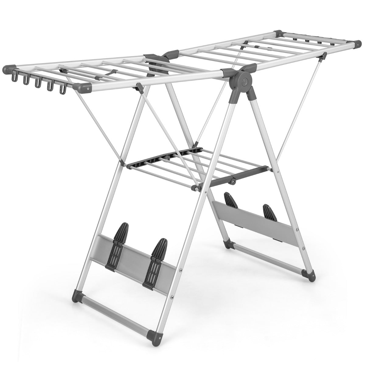 Vikbart – klädställ med höjdjustering i nivåer och klädstänger sidoklämmor – 5 21 10 – Silver