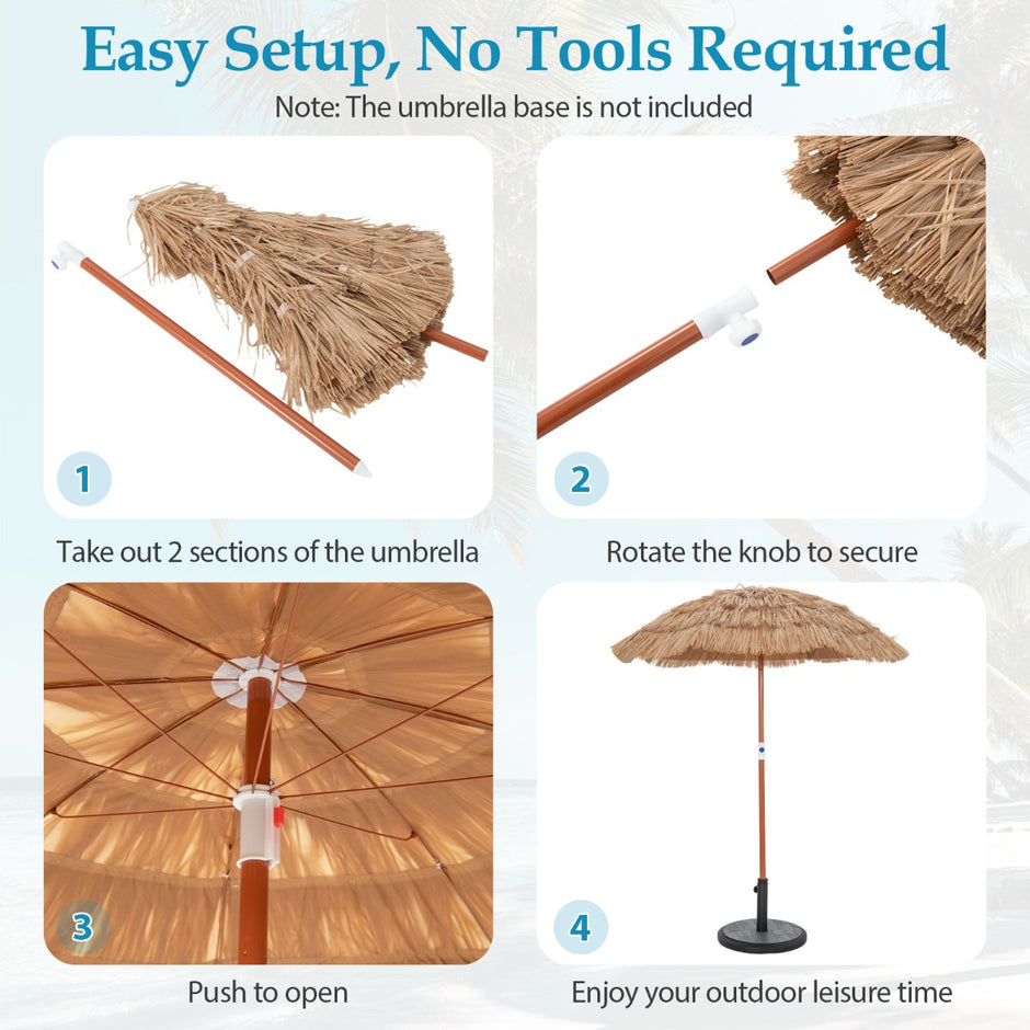 Hawaiian – Beach Paraply med Bärväska och Tilt Design Bord – 175 cm – Natur