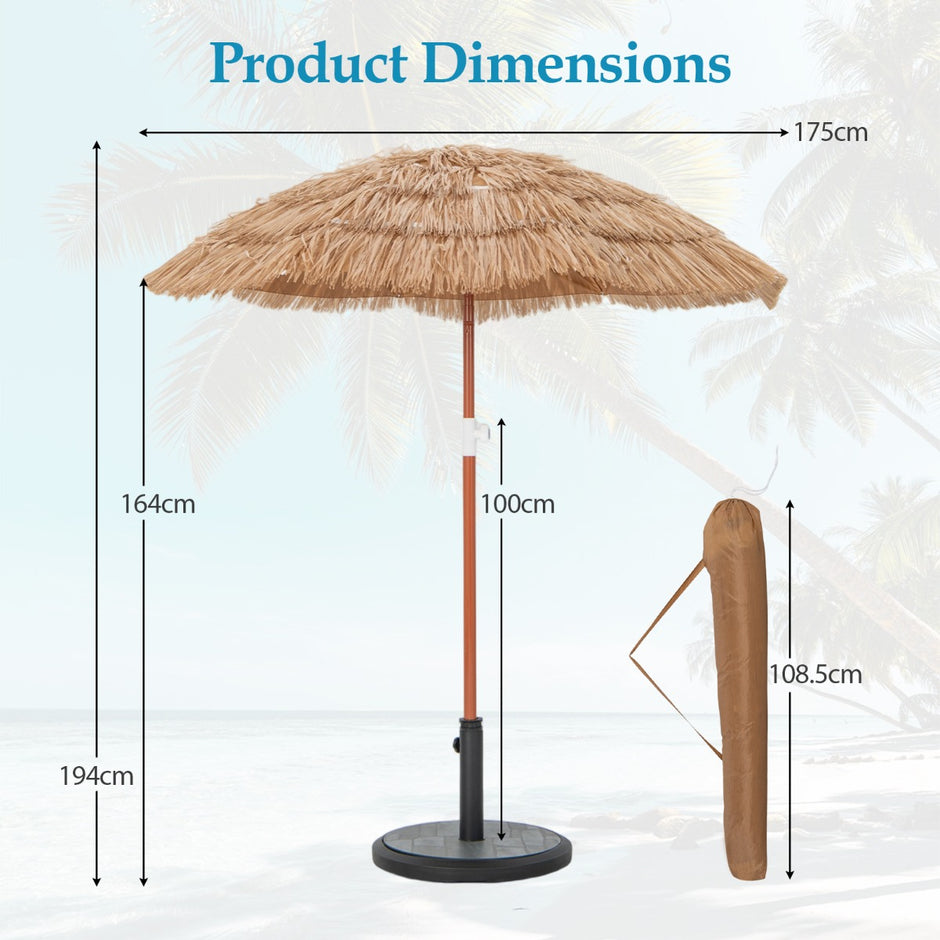 Hawaiian – Beach Paraply med Bärväska och Tilt Design Bord – 175 cm – Natur