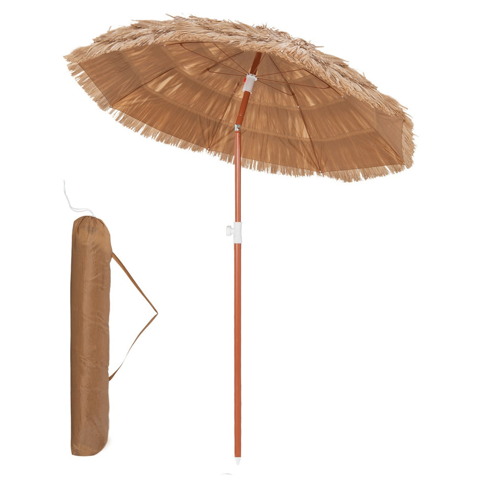 Hawaiian – Beach Paraply med Bärväska och Tilt Design Bord – 175 cm – Natur
