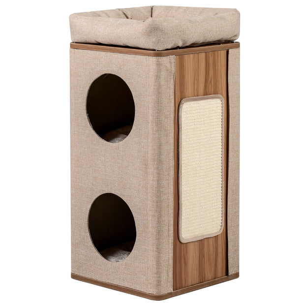 vånings – kattträd med repbräda och mattor, kattpinn för katter upp till kg, + – 3 3 20 – Beige