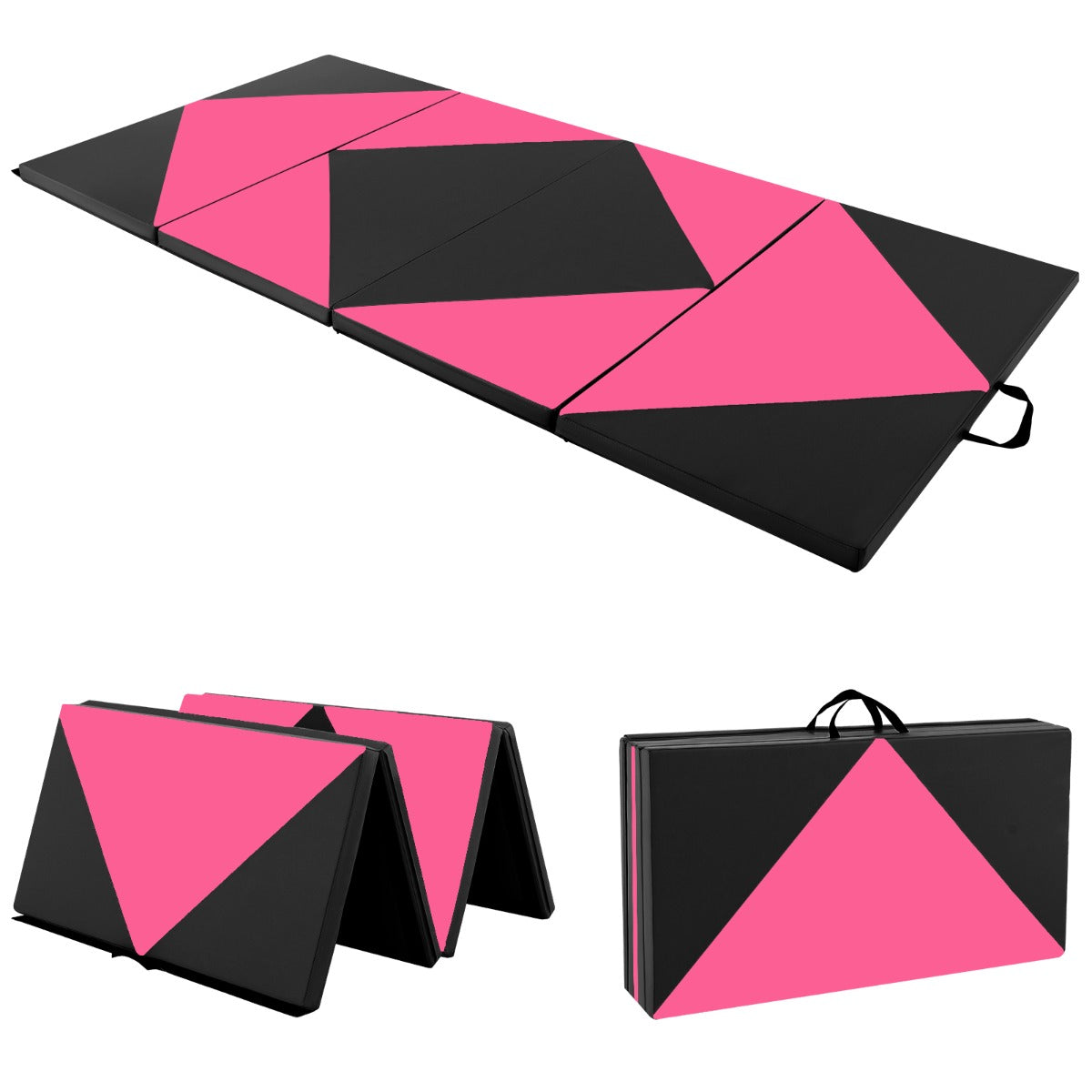 Vikbar – mjuk golvmatta Bärbar Gymnastikmatta Yogamatta och – 240 x 120 x 5 cm – Rosa och svart