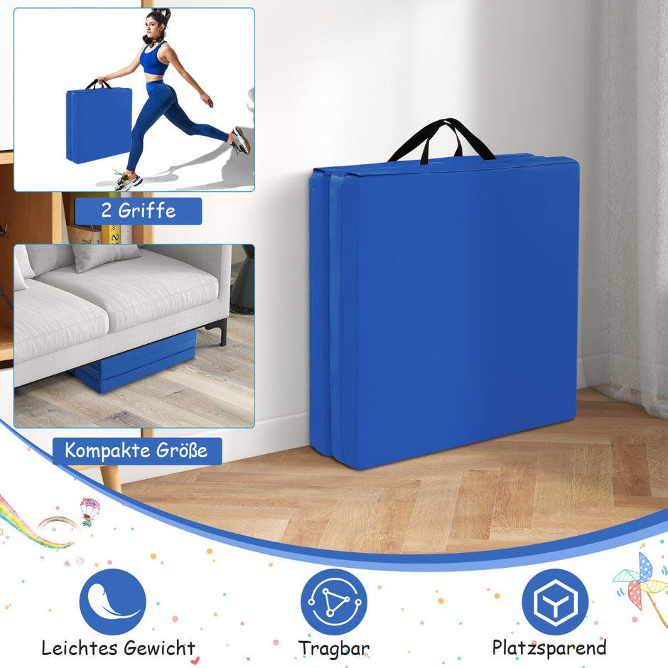 Vikbar – mjuk golvmatta med handtag Halkfri gymnastikmatta – 2 180 x 60 x 5 cm – Marinblå
