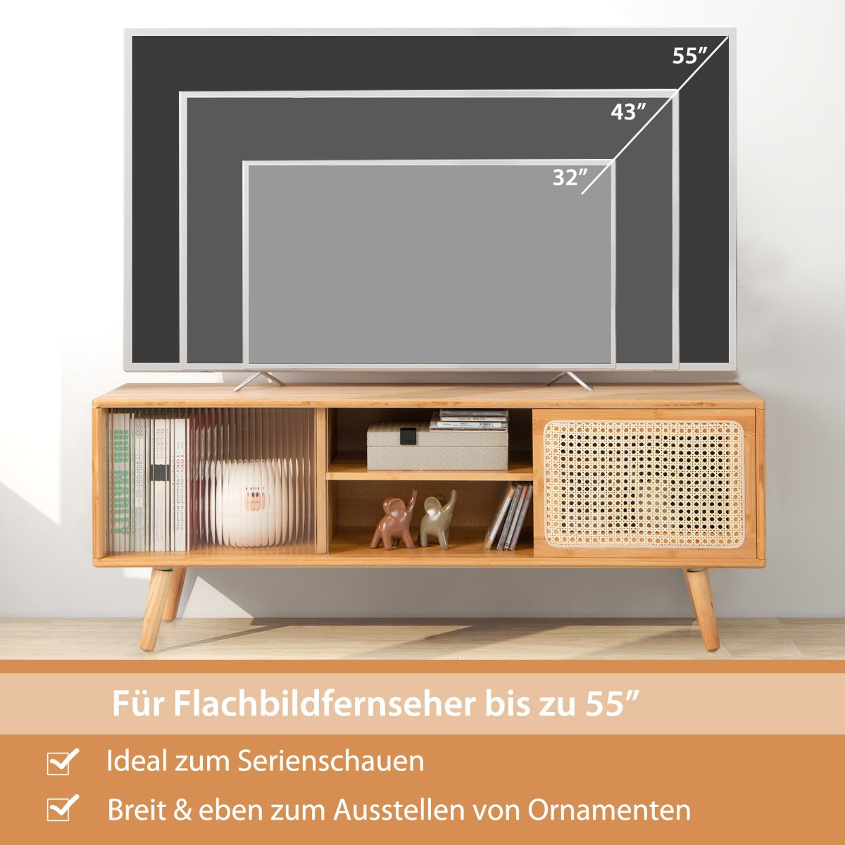 TV skåp – Modernt ställ för apparater upp till tum Naturligt – 55 120,5 x 31 x 45,5 cm – Natur