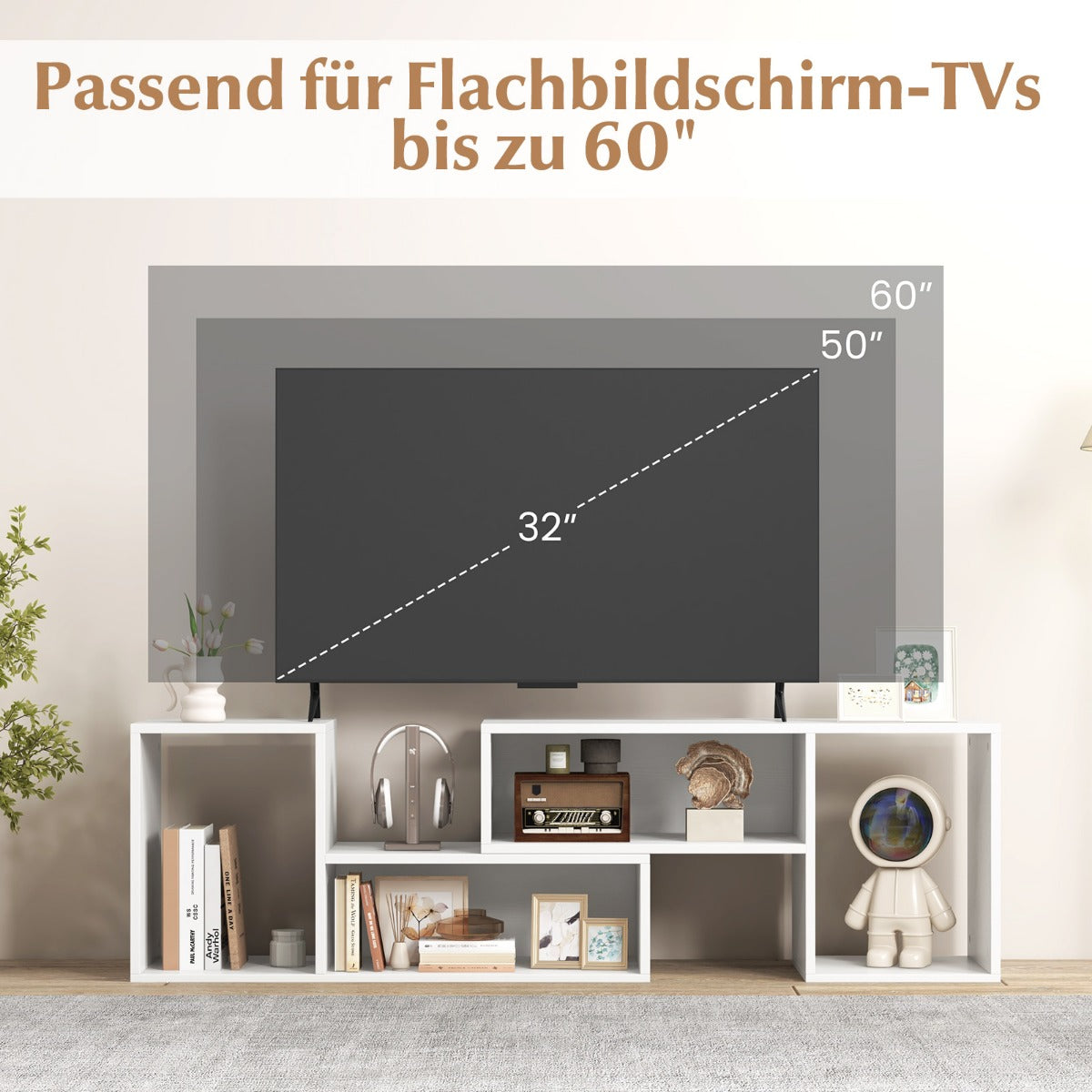 TV skåp – delat fritt kombinerat bord för upp till tum – 2 60 – Vit