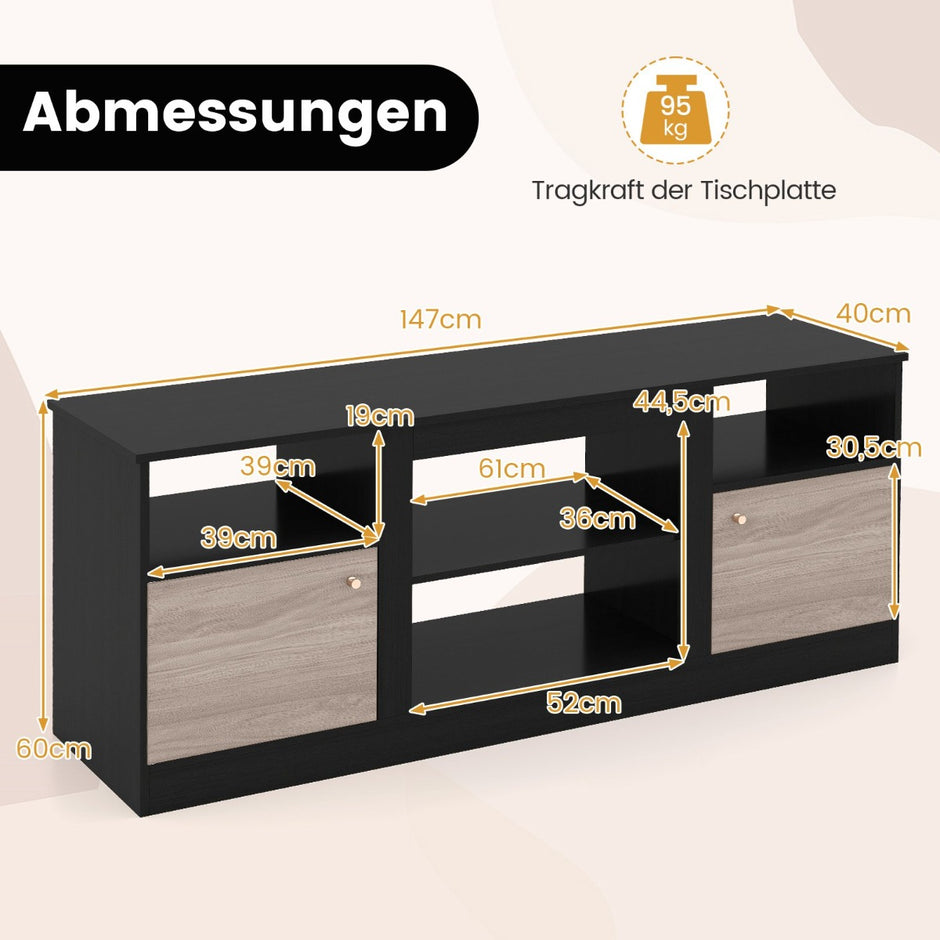 TV skåp – med LED belysning för tums justerbar hylla – 65 – Svart