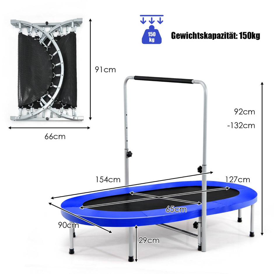 personers – studsmatta med höjdjusterbart handtag – 2 154 x 90 x 92-132 cm – Blå