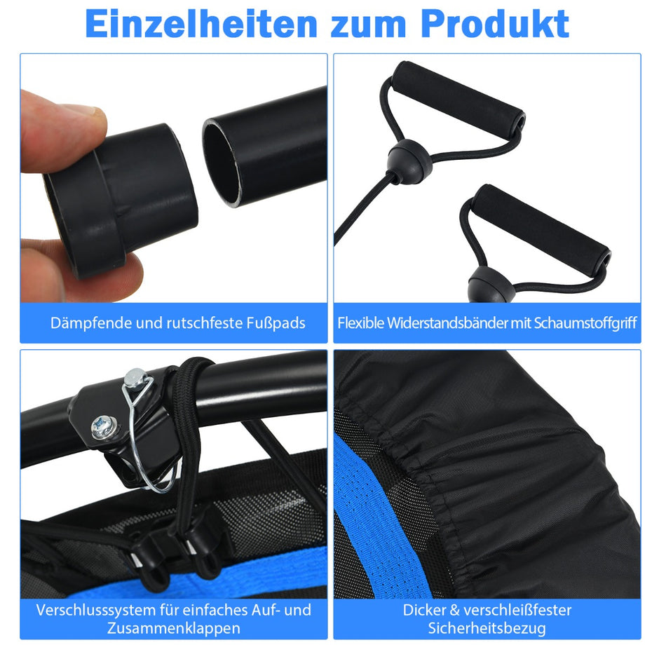 Studsmatta – med motståndsband höjdjusterbart handtag Svart + – 2 Ø 101 cm – Blå