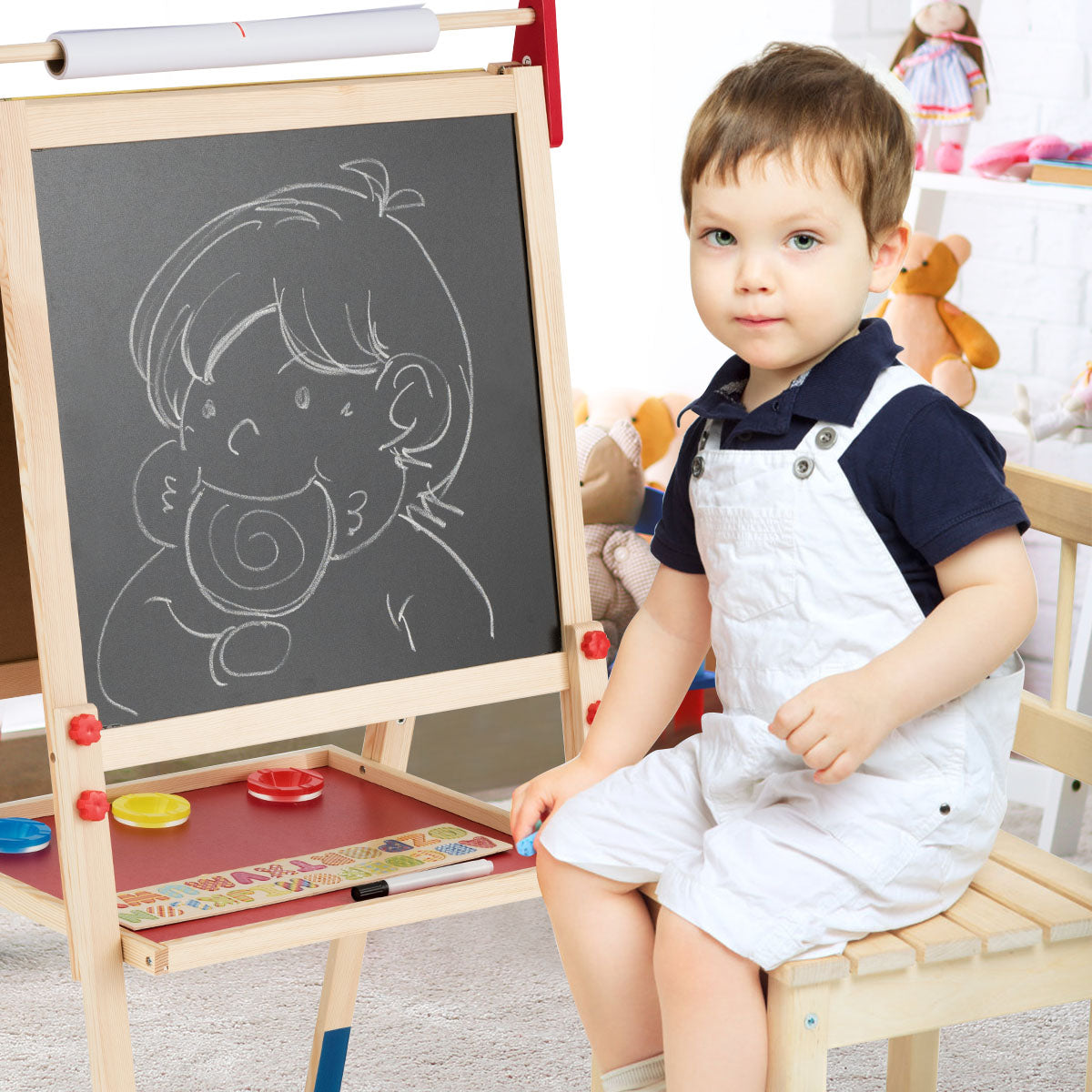 i – rittavla för barn Dubbelsidig ståbräda med whiteboard Natural – 3 1 – Natur
