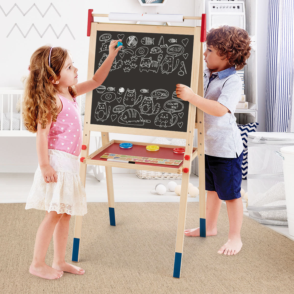 i – rittavla för barn Dubbelsidig ståbräda med whiteboard Natural – 3 1 – Natur